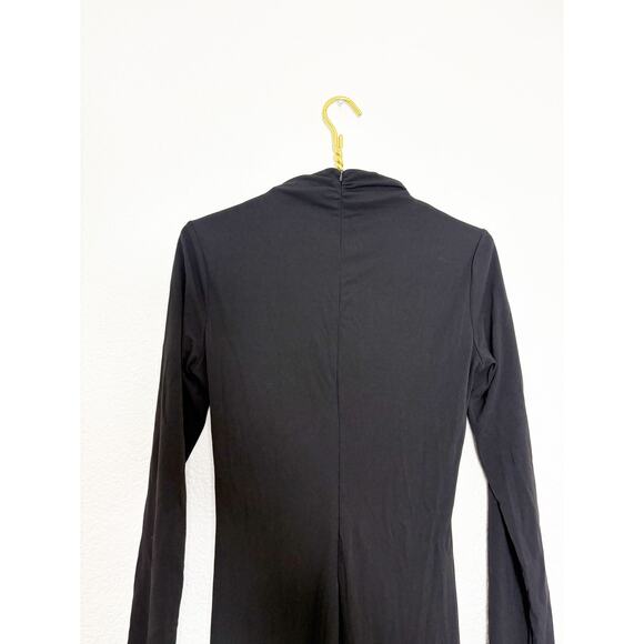 Zara Black Jersey High Neck Midi Dress Size Large Ruched Long Sleeve Minimalist - Picture 10 of 12